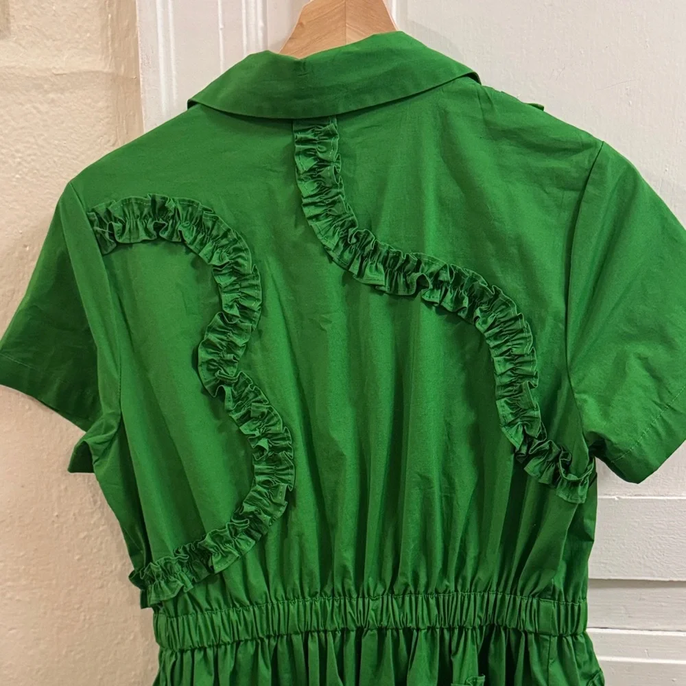 kate spade Bright Green Ruffle Shirt Midi Dress